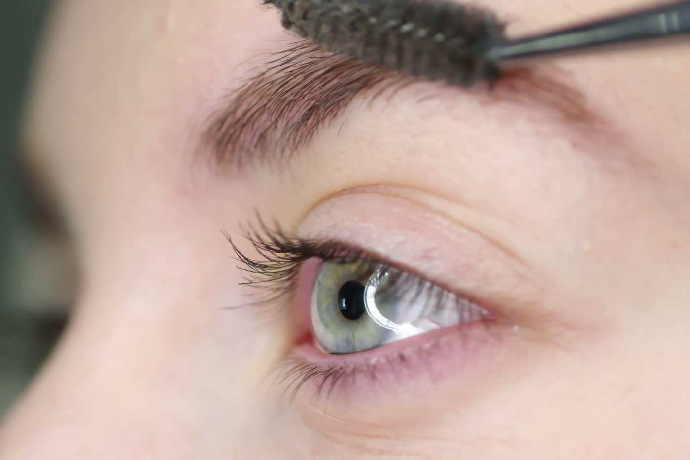 A spoolie brushing a brow into shape